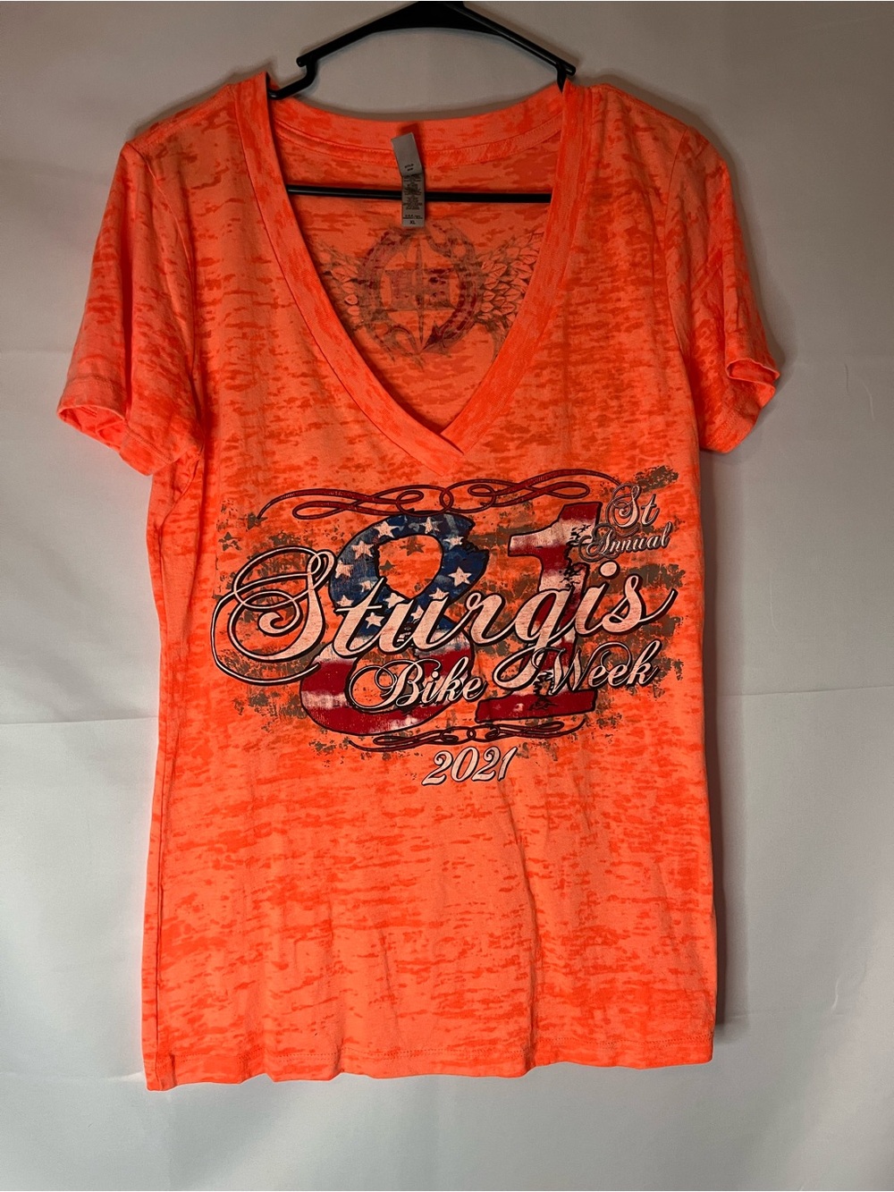 Next Level Apparel Neon Orange Sturgis Bike Week 2021 V-Neck Tee